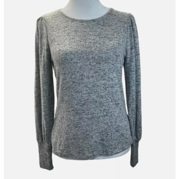 Bobeau Sweater Womens SMALL Top Heather Gray Crew Neck Puff Sleeve Rib Cuff NWT - Picture 1 of 2